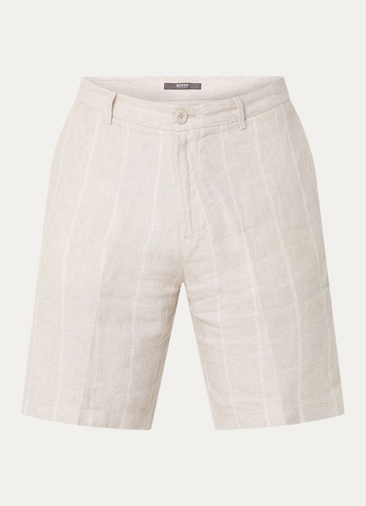 Boggi Milano Straight fit korte broek van linnen met steekzakken - voorkant 3 beige