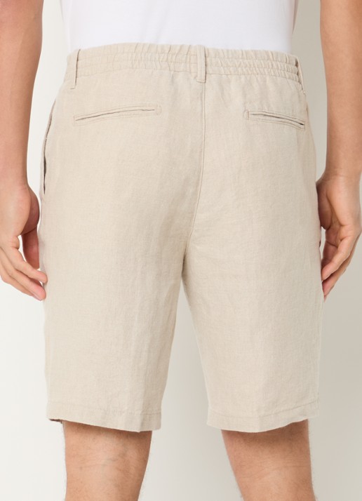 Boggi Milano Straight fit korte broek van linnen met steekzakken - achterkant 4 beige