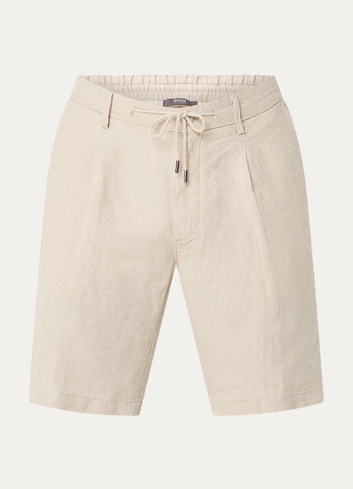 Boggi Milano Straight fit korte broek van linnen met steekzakken - voorkant beige