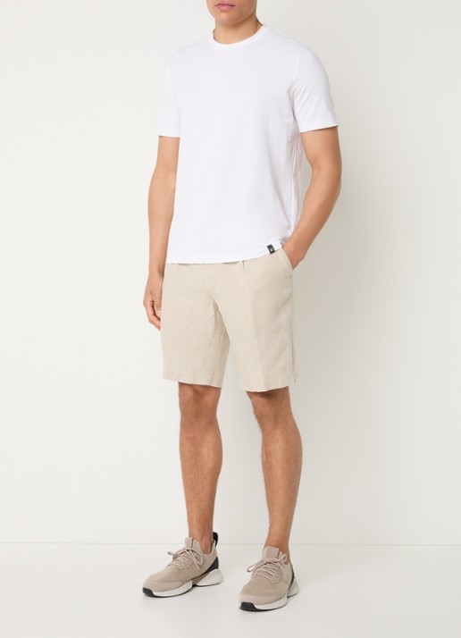 Boggi Milano Straight fit korte broek van linnen met steekzakken - voorkant 2 beige