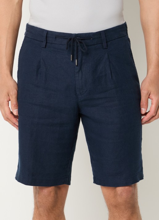 Boggi Milano Straight fit korte broek van linnen met steekzakken