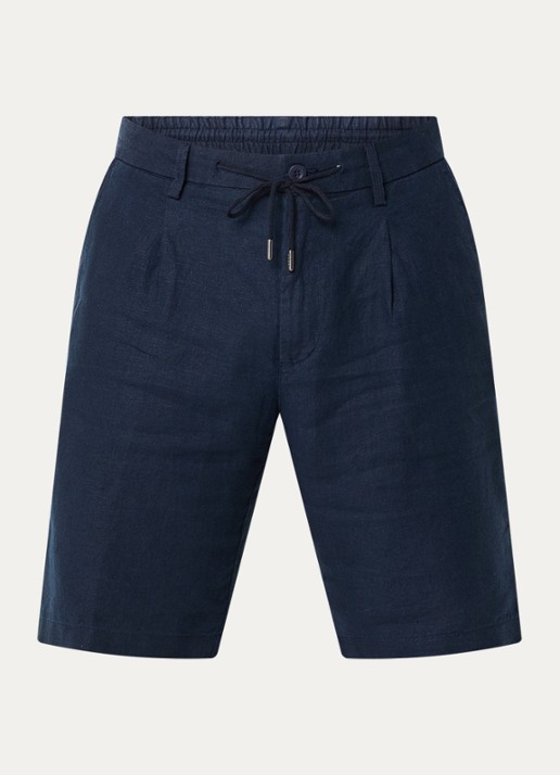 Boggi Milano Straight fit korte broek van linnen met steekzakken - voorkant donkerblauw