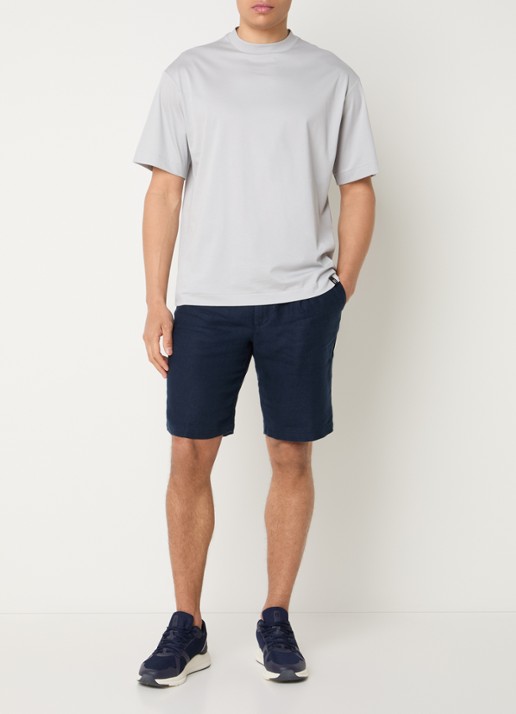 Boggi Milano Straight fit korte broek van linnen met steekzakken - voorkant 2 donkerblauw