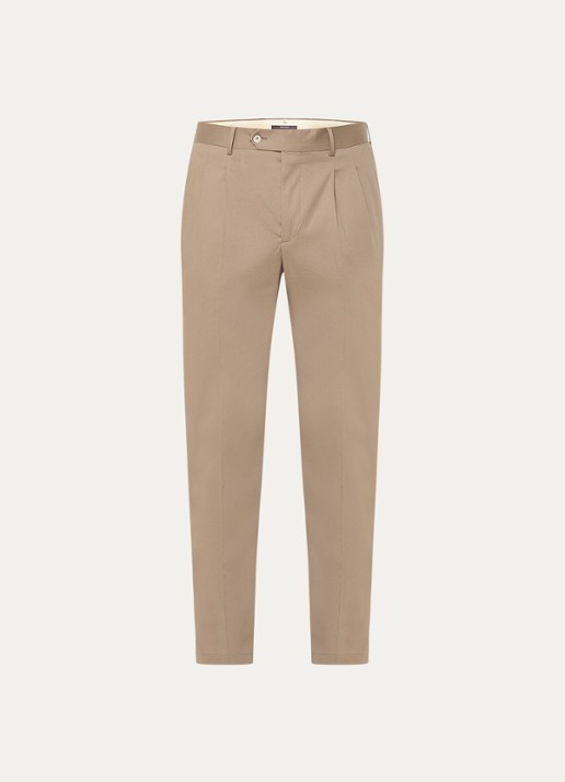 Boggi Milano Straight fit pantalon met persplooi en steekzakken - voorkant bruin