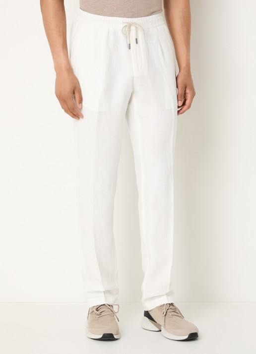 Boggi Milano Straight fit pantalon van linnen met steekzakken - detail 4 gebroken wit