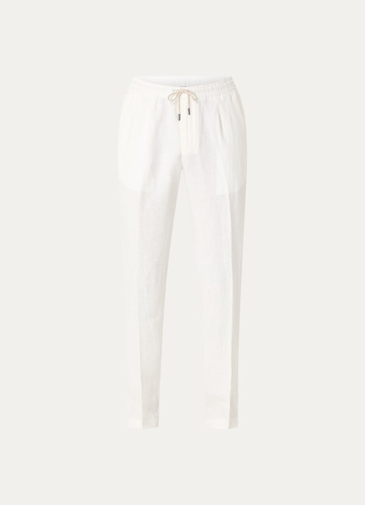 Boggi Milano Straight fit pantalon van linnen met steekzakken - voorkant gebroken wit