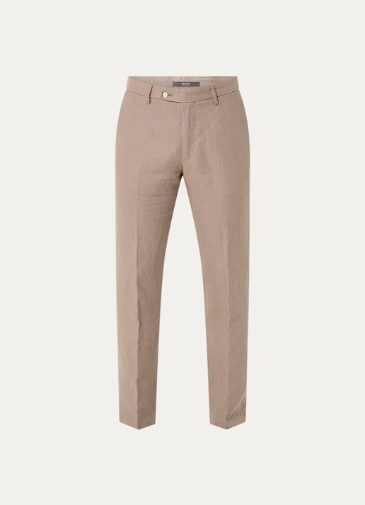 Boggi Milano Straight fit pantalon van linnen met steekzakken - voorkant zand