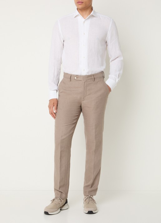 Boggi Milano Straight fit pantalon van linnen met steekzakken - voorkant 2 zand