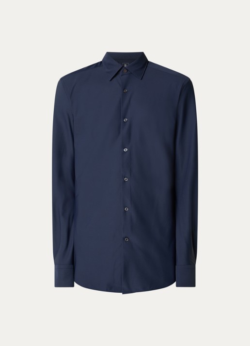 Boggi Milano Strijkvrij regular fit overhemd met stretch - voorkant 3 donkerblauw