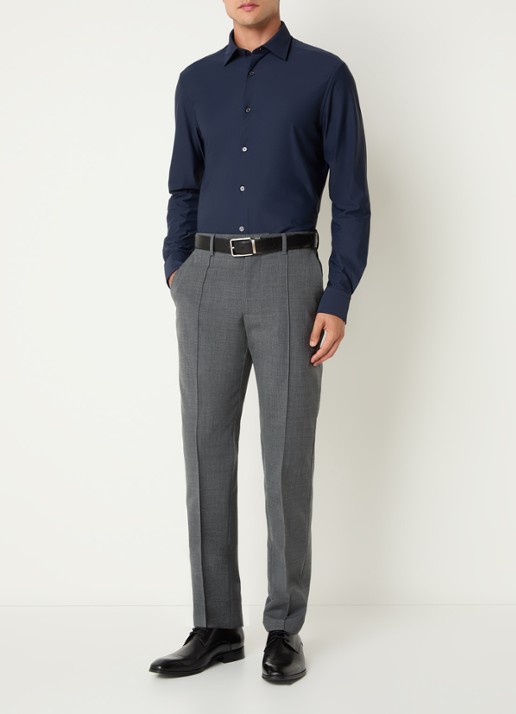 Boggi Milano Strijkvrij regular fit overhemd met stretch - voorkant 4 donkerblauw