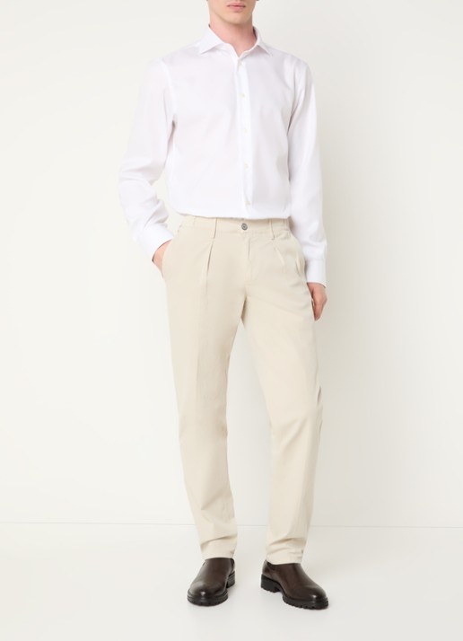 Boggi Milano Strijkvrij slim fit overhemd met widespread kraag - voorkant 5 wit