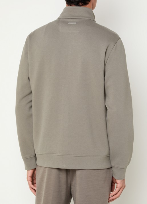Boggi Milano sweatvest met opstaande kraag en steekzakken - achterkant donkerbeige