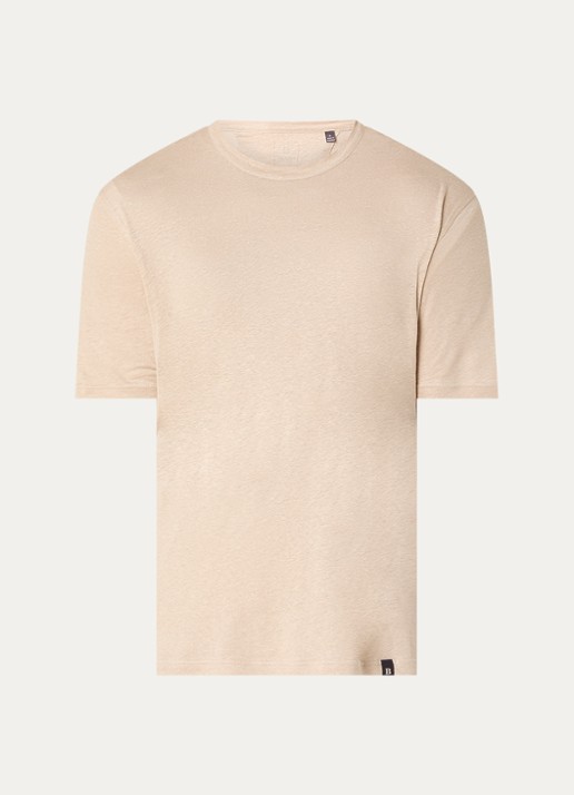 Boggi Milano T-shirt in linnenblend met ronde hals - voorkant 3 beige