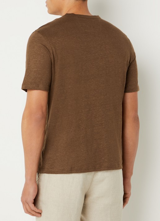 Boggi Milano T-shirt in linnenblend met ronde hals - achterkant lichtbruin