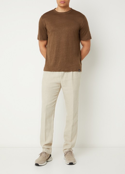 Boggi Milano T-shirt in linnenblend met ronde hals - voorkant 4 lichtbruin