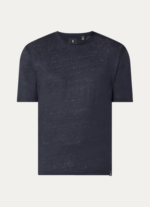 Boggi Milano T-shirt in linnenblend met ronde hals - voorkant 2 donkerblauw