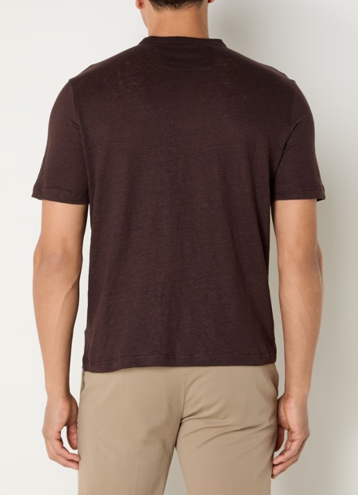 Boggi Milano T-shirt in linnenblend - achterkant 2 kastanjebruin