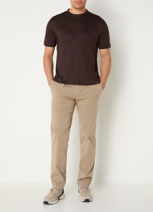 Boggi Milano T-shirt in linnenblend - voorkant 4 kastanjebruin