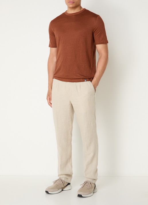 Boggi Milano T-shirt in linnenblend - voorkant 2 oranjebruin