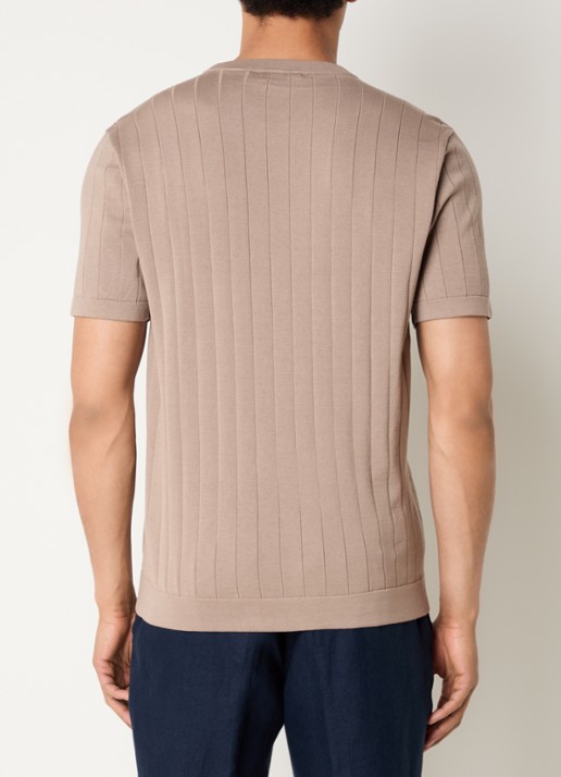 Boggi Milano T-shirt in zijdeblend met ronde hals - achterkant 4 zand