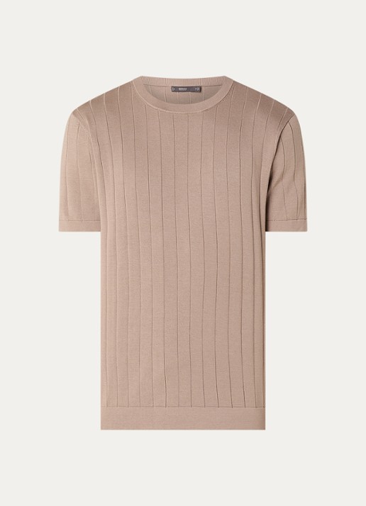 Boggi Milano T-shirt in zijdeblend met ronde hals - voorkant zand