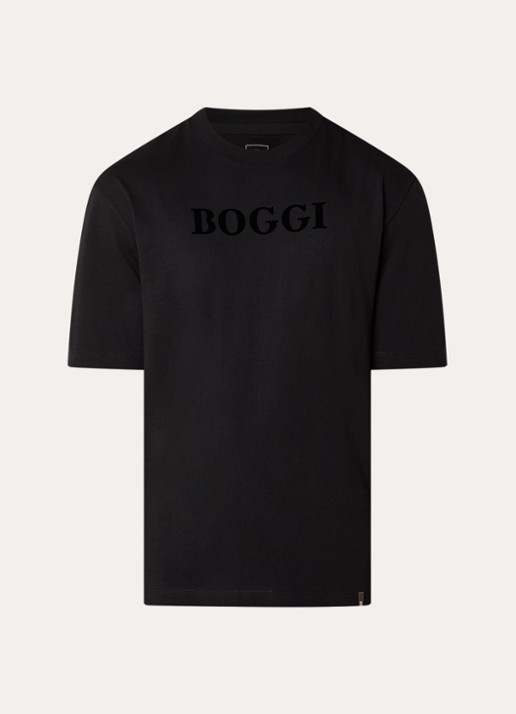 Boggi Milano T-shirt met logoprint - voorkant 2 zwart