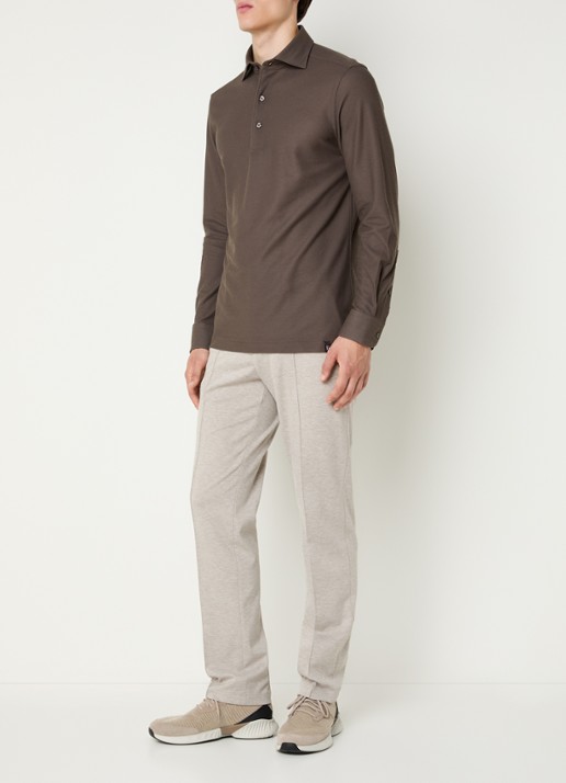 Boggi Milano Tapered fit pantalon met gemêleerd dessin - voorkant 5 zand