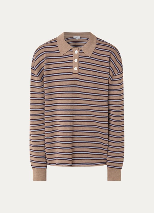 Boii Studios Adanne polo met streepprint - voorkant beige