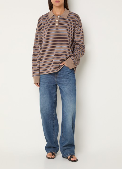 Boii Studios Adanne polo met streepprint - voorkant 2 beige
