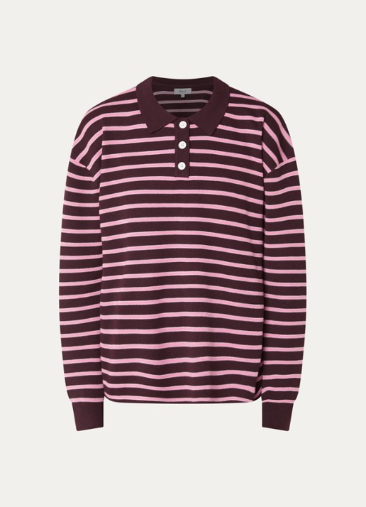 Boii Studios Adanne polo met streepprint - voorkant aubergine