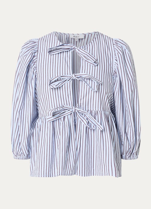 Boii Studios Blouse met cut-out detail en streepprint - voorkant blauwgrijs