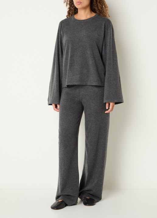 Boii Studios Geifa fijngebreide high waist straight fit broek - voorkant 2 antraciet