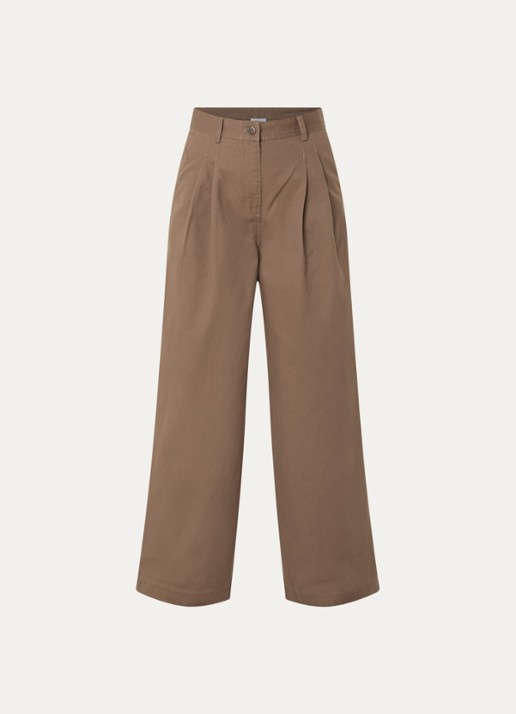 Boii Studios Julie high waist wide fit broek met steekzakken - voorkant 2 donkerbeige