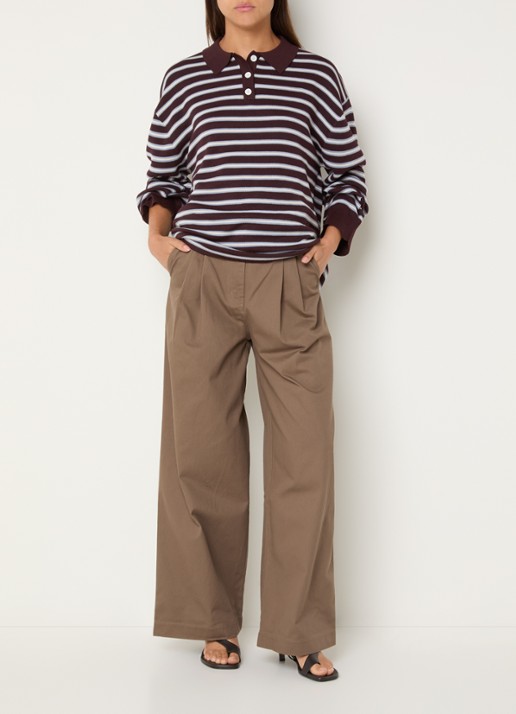 Boii Studios Julie high waist wide fit broek met steekzakken - voorkant 3 donkerbeige