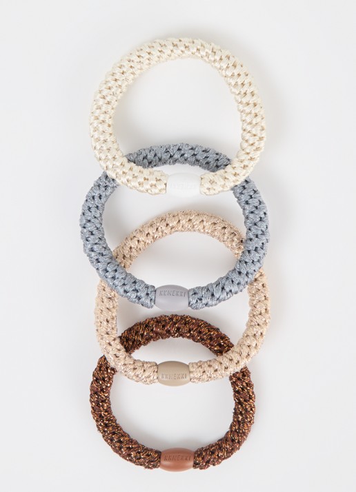 Bon Dep Gevlochten haarelastiekjes in 4-pack - detail beige