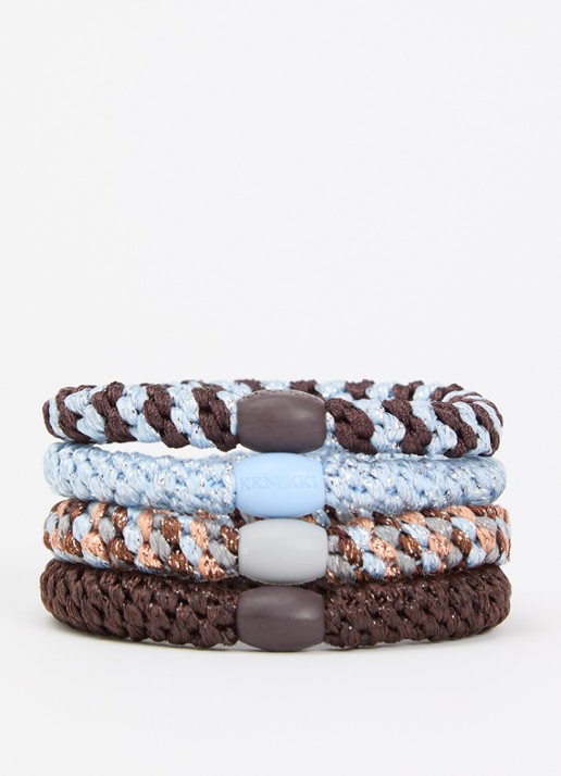 Bon Dep Gevlochten haarelastiekjes met lurex in 4-pack