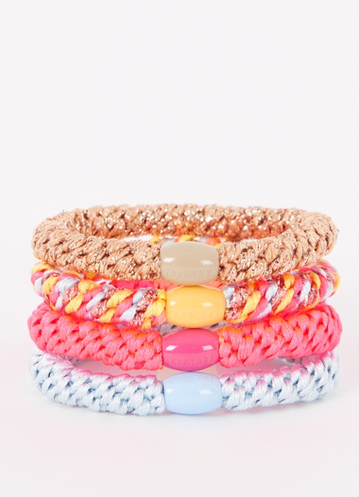 Bon Dep Kknekki Bundle 14 gevlochten haarelastiekjes in 4-pack - voorkant 2 roze