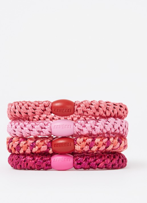 Bon Dep Kknekki gevlochten haarelastiekjes met lurex in 4-pack - detail 2 roze