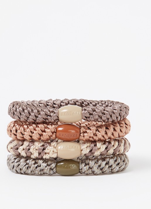 Bon Dep Kknekki gevlochten haarelastiekjes met lurex in 4-pack - detail 2 bruin