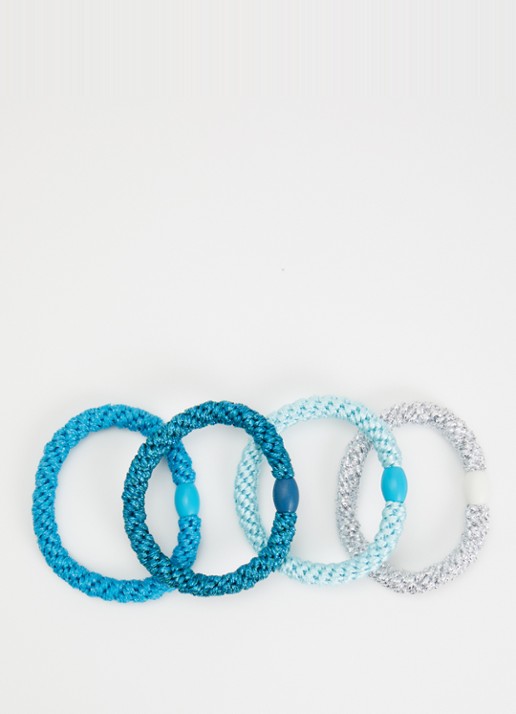 Bon Dep Kknekki gevlochten haarelastiekjes met lurex in 4-pack  - voorkant 2 blauw