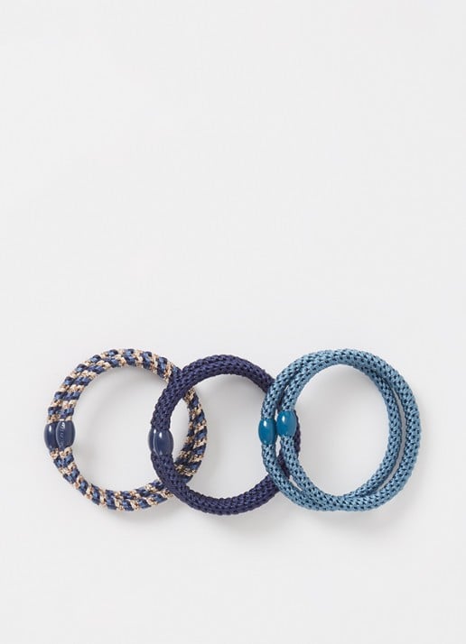 Bon Dep Kknekki gevlochten haarelastiekjes met lurex in 6-pack - voorkant blauw