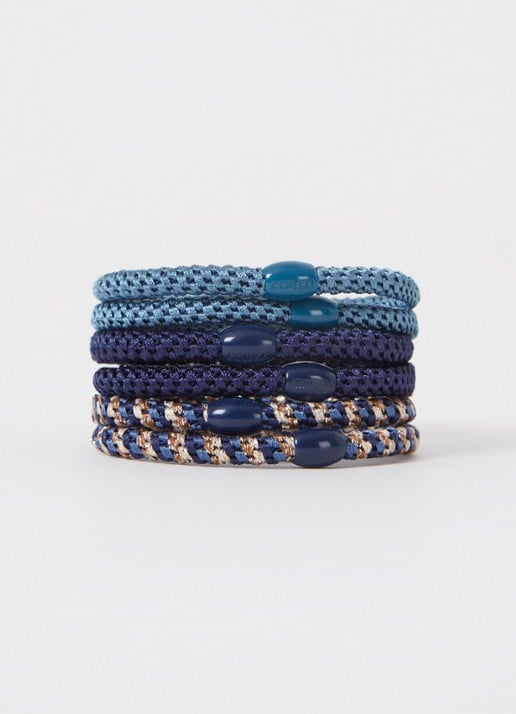 Bon Dep Kknekki gevlochten haarelastiekjes met lurex in 6-pack - voorkant 2 blauw
