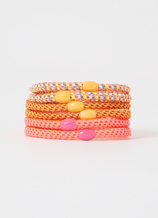Bon Dep Kknekki gevlochten haarelastiekjes met lurex in 6-pack - voorkant 2 orange