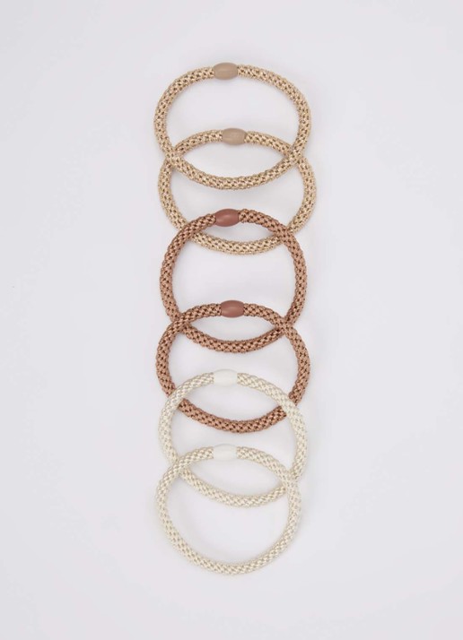 Bon Dep Kknekki gevlochten haarelastiekjes met lurex in 6-pack - detail 2 beige