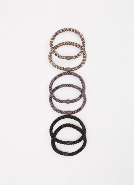 Bon Dep Kknekki gevlochten haarelastiekjes met lurex in 6-pack - detail 2 beige
