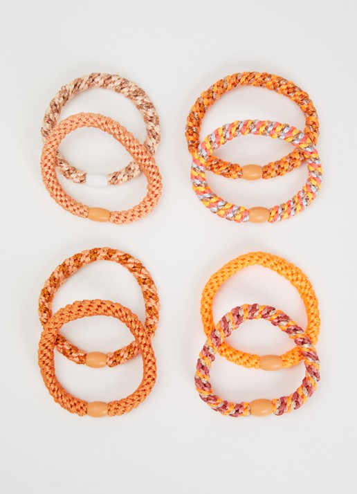 Bon Dep Kknekki gevlochten haarelastiekjes met lurex in 8-pack  - voorkant 2 orange