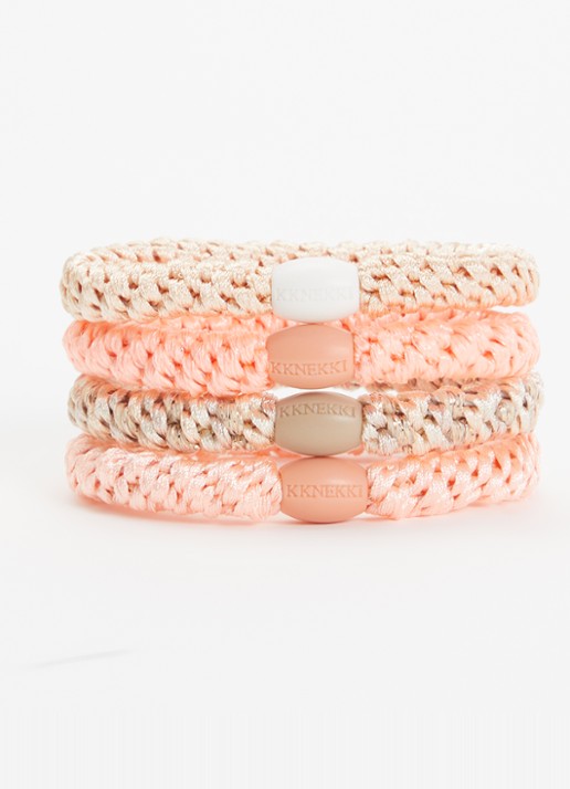 Bon Dep Knekki gevlochten haarelastiekjes met lurex in 4-pack  - voorkant 2 roze