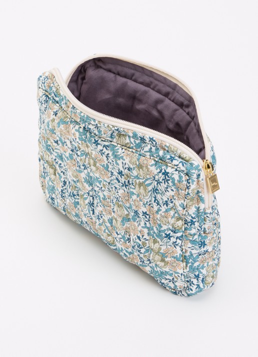 Bon Dep  Make-up tas  met bloemenprint - voorkant 2 donkerblauw