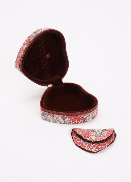 Bon Dep Sieradendoos met bloemenprint en uitneembaar etui - voorkant 2 rood