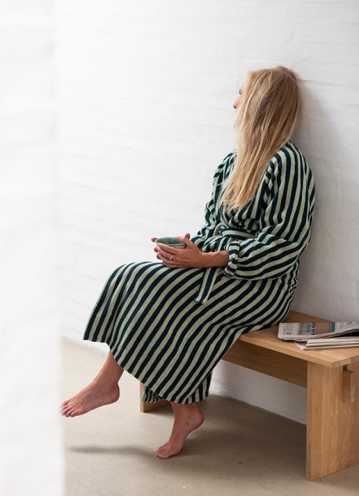 Bongusta Naram badjas met streepprint - unisex - voorkant 2 groen
